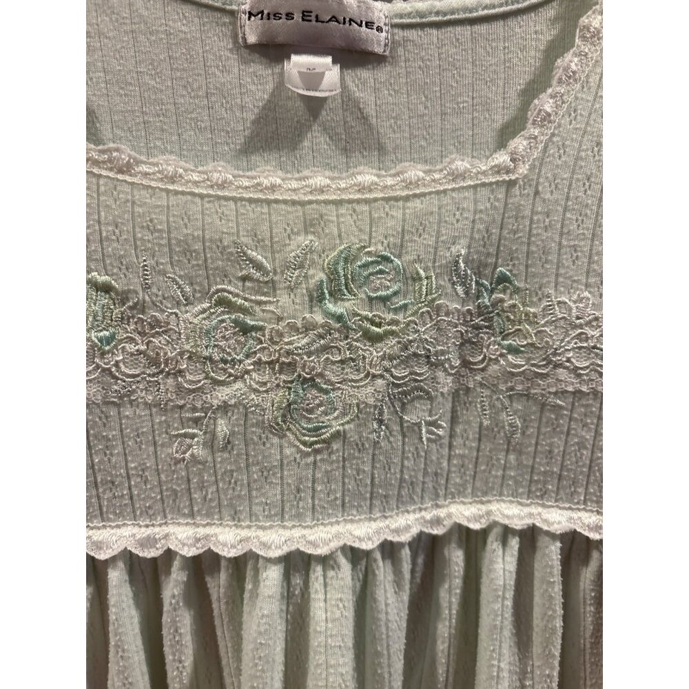 Vintage Miss Elaine Nightgown Medium Green‎ Embroidered Trim Cottagecore - Picture 3 of 4